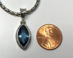 Sterling Silver Pendant With Marquise Cut London Blue Topaz, Pendant M