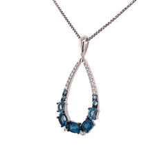 14kt White Gold Pendant with Blue Topaz & Diamonds