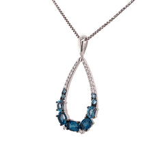 14kt White Gold Pendant with Blue Topaz & Diamonds