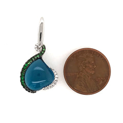 14 Karat White Gold Pendant with One 8.38 Carat Cabochon London Blue T