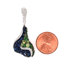 Large 14KWG Pendant w/ Sapphire, Tsavorite Garnet, Peridot & Diamonds