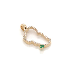 Medium 14KYG Lake Tahoe Outline Pendant w/ Diamonds & Emerald