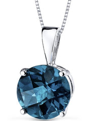 14 Karat White Gold Round 8mm 2.50 Carat London Blue Topaz Pendant. Ch