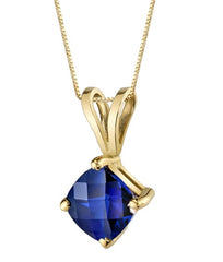 14 Karat Yellow Gold Cushion Cut 1.00 Carats Blue Lab Created Sapphire