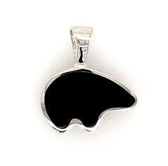 Large Sterling Silver California Black Bear Pendant with Black Onyx In