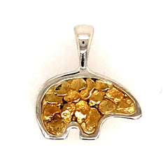 Medium Sterling Silver Bear Pendant w/ Gold Nuggets