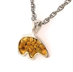 Medium Sterling Silver Bear Pendant w/ Gold Nuggets