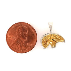 Medium Sterling Silver Bear Pendant w/ Gold Nuggets