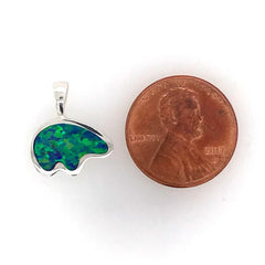 Medium Sterling Silver California Bear Pendant with a Lab Grown Opal I