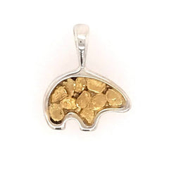 Small Silver Bear Pendant with Gold Nuggets