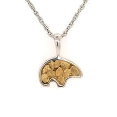 Small Silver Bear Pendant with Gold Nuggets
