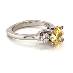 18K White Gold Engagement Ring with Yellow CZ & Diamonds-Size 7**30%OFF**