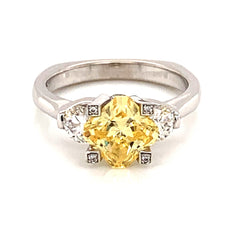 18K White Gold Engagement Ring with Yellow CZ & Diamonds-Size 7**30%OFF**