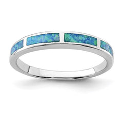 Sterling Silver Lab Created Blue Opal Inlay Band - Sz 8