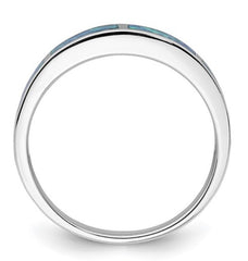 Sterling Silver Lab Created Blue Opal Inlay Band - Sz 8