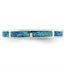 Sterling Silver Lab Created Blue Opal Inlay Band - Sz 8