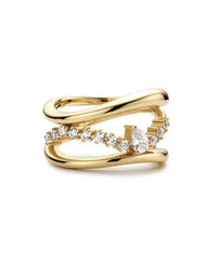 Gold Plated Cubic Zirconia Layered Statement Ring - Sz. 6.5