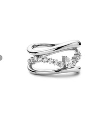 Silver Cubic Zirconia Layered Statement Ring - Sz. 8.5