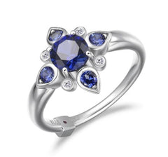 Sterling Silver Ring w/ LAB-Sapphires & LAB-Diamonds - Size 7.25