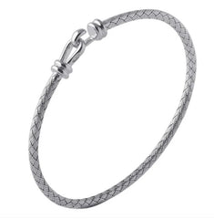 Sterling Silver 3mm Braided Rope Bracelet With Hook Clasp - 7"