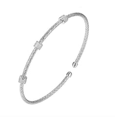 Sterling Silver 2mm Braided Rope Bracelet With Cubic Zirconias- 6.75"