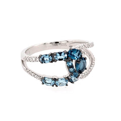 14KWG Assorted Blue Topaz & Diamond Ring - Sz 6.5