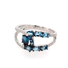 14KWG Assorted Blue Topaz & Diamond Ring - Sz 6.5