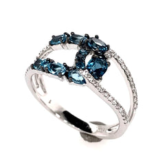 14KWG Assorted Blue Topaz & Diamond Ring - Sz 6.5