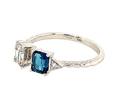 14KWG Ring with London Blue Topaz & Diamond - Sz 7.75