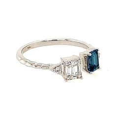 14KWG Ring with London Blue Topaz & Diamond - Sz 7.75