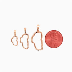Medium 14 Karat Rose Gold Outline of Lake Tahoe Pendant.
MEASURES 5/8