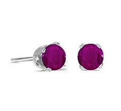 14 Karat White Gold Stud Earrings with Round 5mm Ruby