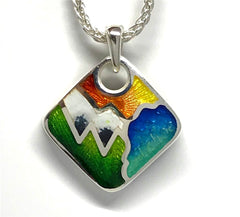 Fine Silver Enamel Lake Tahoe Pendant named the "Sky, Mountain, Tree,
