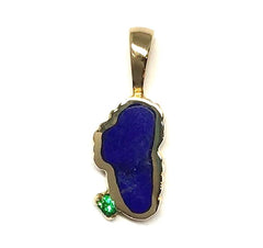 Small 14KY Gold Lake Tahoe Pendant w/ Lapis & Emerald