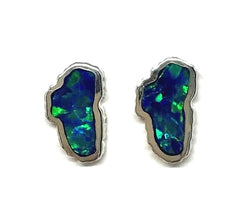 Sterling Silver Lake Tahoe Shaped Stud Earrings - Lab-Opal