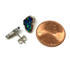 Sterling Silver Lake Tahoe Shaped Stud Earrings - Lab-Opal