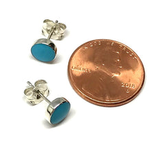 Sterling Silver Stud Earrings Bezel Set with Two 6mm Round Turquoise.