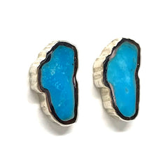 Small Sterling Silver Stud Earrings with Lake Tahoe Shaped Turquoise.