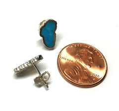 Small Sterling Silver Stud Earrings with Lake Tahoe Shaped Turquoise.