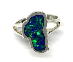 Sterling Silver Medium Ring with One Lake Tahoe Lab-Grown Opal - Sz 6.5