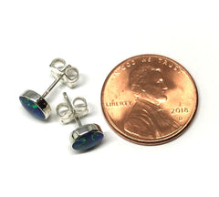 Sterling Silver Lab Created Opal Stud Earrings