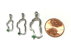 Small Sterling Silver Outline of Lake Tahoe Pendant with a Chatham Eme
