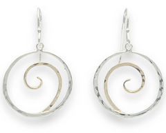 Sterling Silver & 14KT Gold Filled Hammered Swirl Earrings