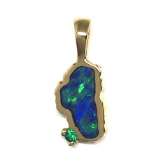 Small 14K Yellow Gold Lake Tahoe Pendant with Lab-Grown Opal w/ Emerald