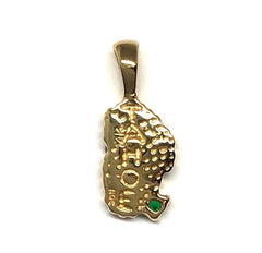 Small 14K Yellow Gold Lake Tahoe Pendant with Lab-Grown Opal w/ Emerald