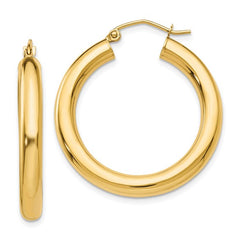 14K Yellow Gold Polished 4mm Lightweight Tube Hoop Earrings