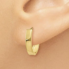 14 Karat Yellow Gold Huggie Earrings. 3mm wide x 13mm tall x 10mm.