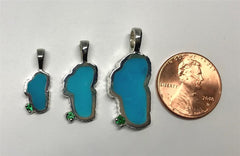 Small Sterling Silver Lake Tahoe Pendant with Turquoise & Synthetic Em