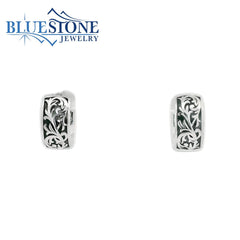 Sterling Silver Gun Metal Black Detail Hoop Earrings