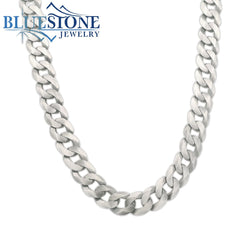 Sterling Silver Gun Metal Cuban Chain Necklace - 20 Inches.